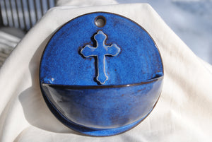 Indigo Holy Water Font with Cross
