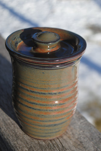 Ironstone Ribbed Jar with Lid