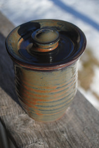 Ironstone Ribbed Jar with Lid